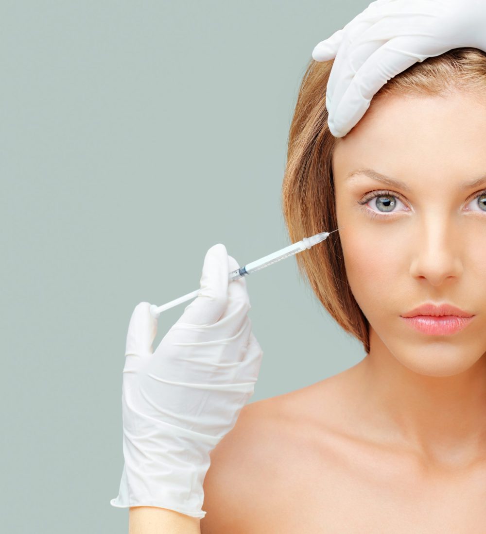 beautiful young woman botox injection eye wrinkles